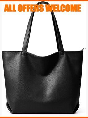Soft Vegan Leather Tote Bag Large Capacity Zipper Shoulder Work Travel